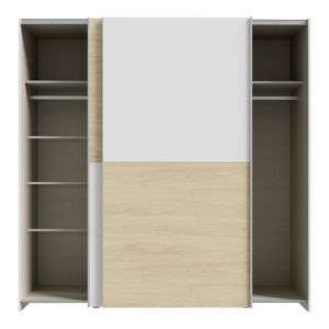 Jolite wardrobe with 2 doors with melamine shelves, white/oak color, 190x61x190.5cm