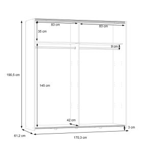 Noez wardrobe with 2 doors made of melamine in white color 170.5x61x190.5cm