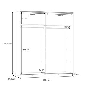Noez wardrobe with 2 doors made of melamine, sonoma color, 170.5x61x190.5cm