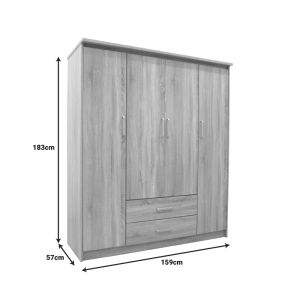 Гардероб Olympus с 4 врати и чекмеджета в цвят светъл дъб 159x57x183см