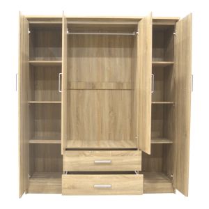 Гардероб Olympus с 4 врати и чекмеджета в цвят светъл дъб 159x57x183см