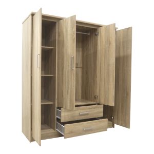 Гардероб Olympus с 4 врати и чекмеджета в цвят светъл дъб 159x57x183см