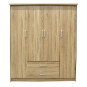 Гардероб Olympus с 4 врати и чекмеджета в цвят светъл дъб 159x57x183см