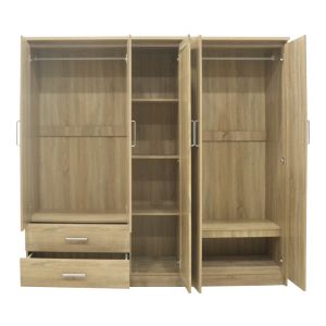 Гардероб Olympus с 5 врати и чекмеджета+огледало цвят светъл дъб 198х57х183
