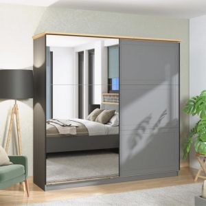 Wardrobe Valencia 220 with mirror Gray-artisan Oak-gray Mat 220*62.5*214cm
