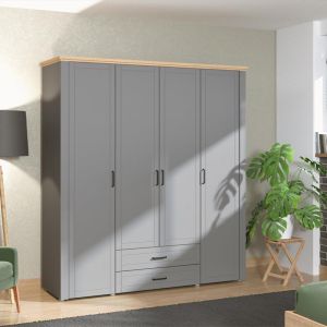 Wardrobe Valencia 4k2f Gray-artisan Oak-gray Mat 190*58*210cm