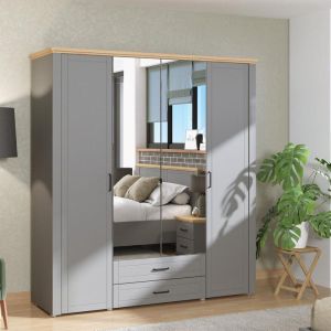 Wardrobe Valencia 4k2fo With Gray-artisan Oak-gray Mat Mirror 190*58*210cm