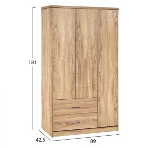 Wardrobe with 3 doors Hm340.02 sonoma color 89.2x42x181