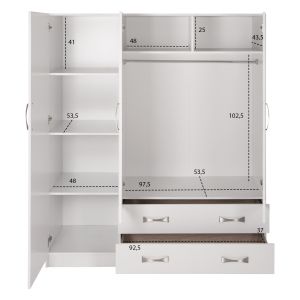 Гардероб с 3 врати и 2 чекмеджета Carly Hm384,05 бял цвят 150x55χ180hcm