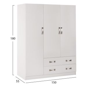 Гардероб с 3 врати и 2 чекмеджета Carly Hm384,05 бял цвят 150x55χ180hcm