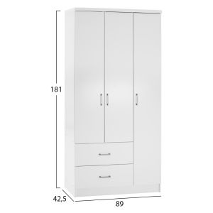 Гардероб с 3 врати и 2 чекмеджета Hm340,05 бял цвят 89x42,5x181cm