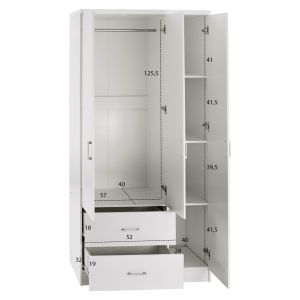 Гардероб с 3 врати и 2 чекмеджета Hm340,05 бял цвят 89x42,5x181cm
