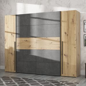 Гардероб с 4 врати Verzo от меламин цвят дъб/антрацит 270,5x61,5x210,5cm