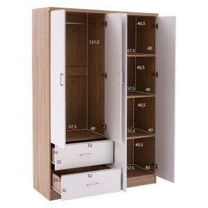 Гардероб с 4 врати и 2 чекмеджета Fb9339,06 цвят бял/сонома 120χ42,5χ180,5cm