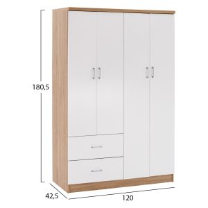 Гардероб с 4 врати и 2 чекмеджета Fb9339,06 цвят бял/сонома 120χ42,5χ180,5cm