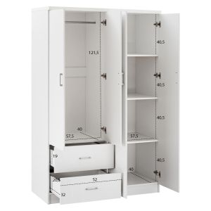 Гардероб с 4 врати и 2 чекмеджета Hm339,05 бял цвят 120χ42,5χ180,5cm