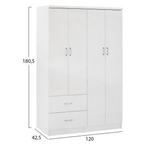 Гардероб с 4 врати и 2 чекмеджета Hm339,05 бял цвят 120χ42,5χ180,5cm