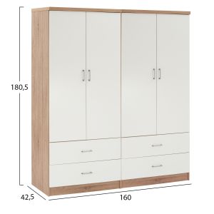 Гардероб с 4 крила Reina Hm21257, меламин, бяло-сонама, 160x42.5x180.5h