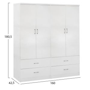 Гардероб с 4 крила Reina Hm21258 меламин в бяло 160x42.5x180.5h
