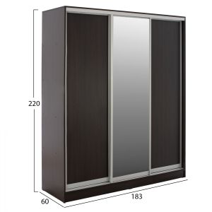 Wardrobe with sliding doors Adler in wenge color with mirror 183x60x220cm Hm2461,02