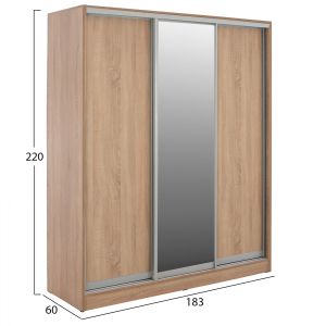 Wardrobe with sliding doors Adler in sonoma color with mirror 183x60x220cm Hm2461,01