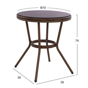 Garden aluminum table '70x70cm Hm5532,03 brown with glass top