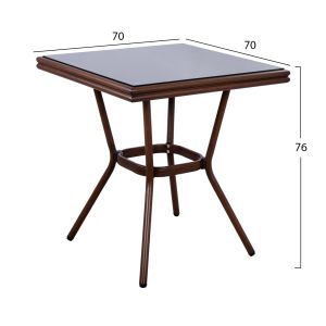 Garden aluminum table 70x70x76 Hm5568.03 brown with glass top