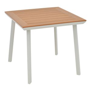 Synergy aluminum garden table with plywood top, white/natural color, 80x80x74cm