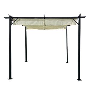 GARDEN PERGOLA WITH BLACK METAL FRAME - WITH SLIDING COVER IN BEIGE 3X3M