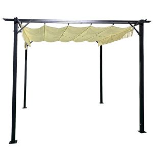 GARDEN PERGOLA WITH BLACK METAL FRAME - WITH SLIDING COVER IN BEIGE 3X3M