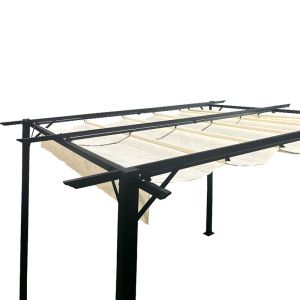 GARDEN PERGOLA WITH BLACK METAL FRAME - WITH SLIDING COVER IN BEIGE 3X3M
