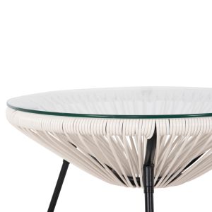 Garden coffee table Acapulco black metal, synthetic rattan white D47x45cm Hm5874,12