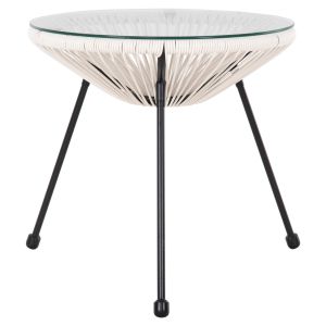 Garden coffee table Acapulco black metal, synthetic rattan white D47x45cm Hm5874,12