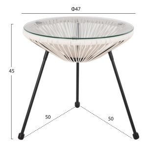 Garden coffee table Acapulco black metal, synthetic rattan white D47x45cm Hm5874,12