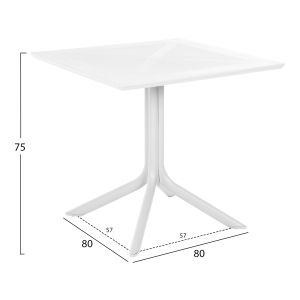 Square garden table made of polypropylene Lunar white 80x80x75cm Hm5930,11