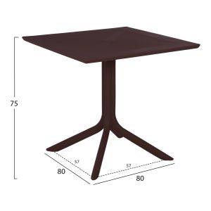 Square polypropylene garden table Lunar brown 80x80x75cm Hm5930,13