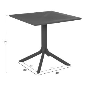 Square garden table made of polypropylene Lunar gray 80x80x75cm Hm5930.20