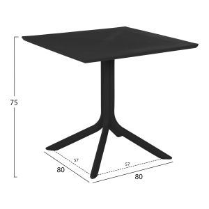 Square garden table made of polypropylene Lunar black 80x80x75cm Hm5930,12