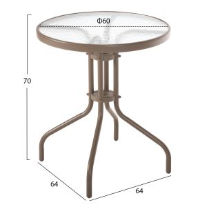 Garden round table Lima metal champagne, glass top D60x70cm Hm5079,04