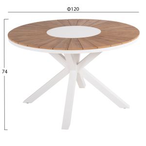 Garden round table Moril white aluminum, natural color polywood D120cm Hm6041,02