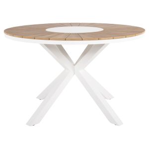 Garden round table Moril white aluminum, natural color polywood D120cm Hm6041,02