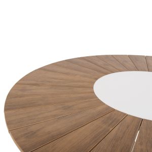Garden round table Moril white aluminum, natural color polywood D120cm Hm6041,02