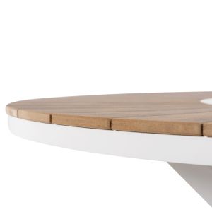 Garden round table Moril white aluminum, natural color polywood D120cm Hm6041,02