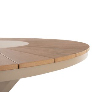 Garden round table Moril aluminum in champagne color-polywood in natural wood D120cm Hm6041