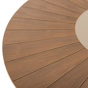 Garden round table Moril aluminum in champagne color-polywood in natural wood D120cm Hm6041