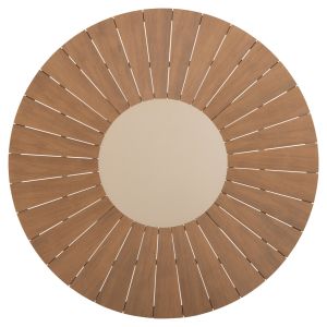 Garden round table Moril aluminum in champagne color-polywood in natural wood D120cm Hm6041
