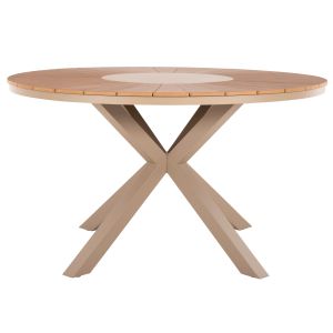 Garden round table Moril aluminum in champagne color-polywood in natural wood D150cm Hm6042