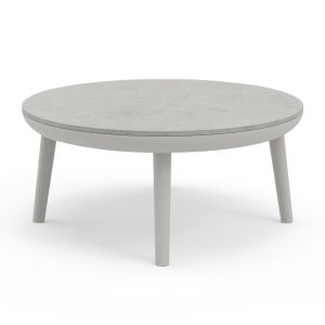 Garden round coffee table Zodiac Sm6214.02 creamy white aluminum and gray 3d print glass top - Φ60x28hcm.