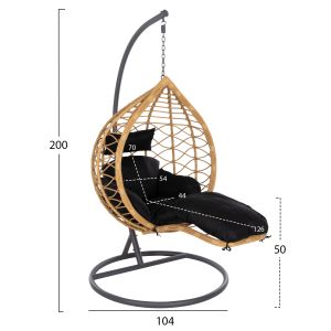 Garden swing - single hanging bed with footrest Gracie synthetic rattan-beige gray metal frame D104x200cm Hm5755,02