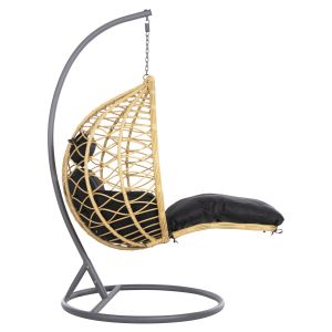 Garden swing - single hanging bed with footrest Gracie synthetic rattan-beige gray metal frame D104x200cm Hm5755,02